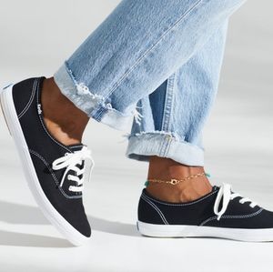 KEDS Original Champion Low Top Canvas Sneakers Black with White Contrast Stitch